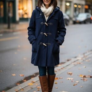 Womans Tradewinds Navy Blue Wool Blend Hooded Duffle Coat - Size 18